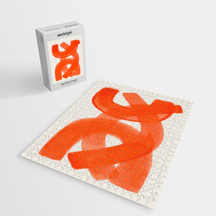 Mid Century Modern Abstract Painting Orange Watercolor Brush Strokes Jigsaw Puzzle Gallery Image 2