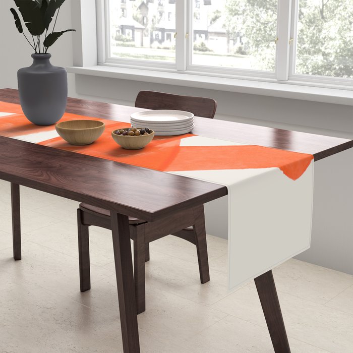 Mid Century Modern Abstract Painting Orange Watercolor Brush Strokes Table Runner Gallery Image 2