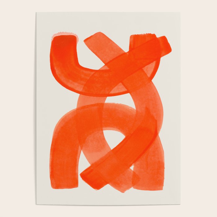 Mid Century Modern Abstract Painting Orange Watercolor Brush Strokes Poster Gallery Image 4