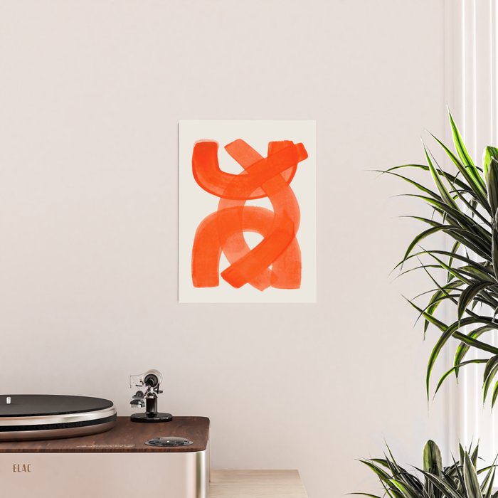 Mid Century Modern Abstract Painting Orange Watercolor Brush Strokes Poster Gallery Image 2