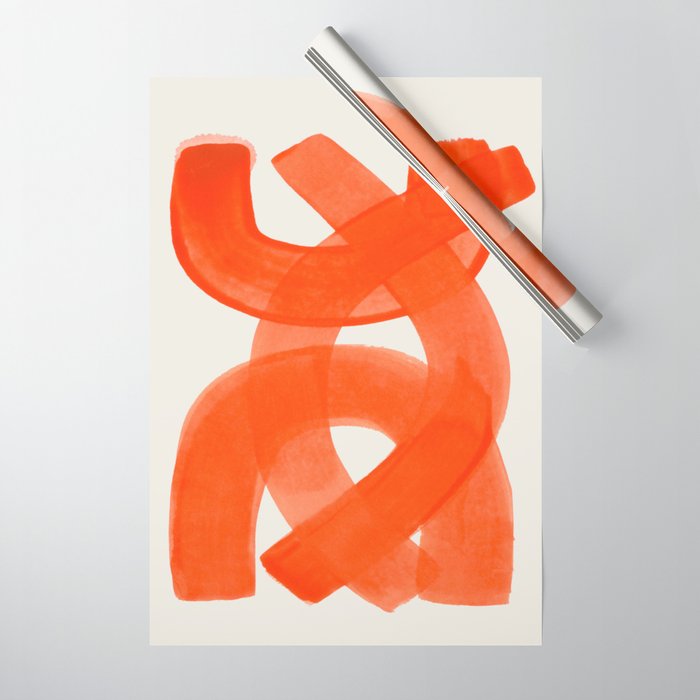 Mid Century Modern Abstract Painting Orange Watercolor Brush Strokes Wrapping Paper Gallery Image 1
