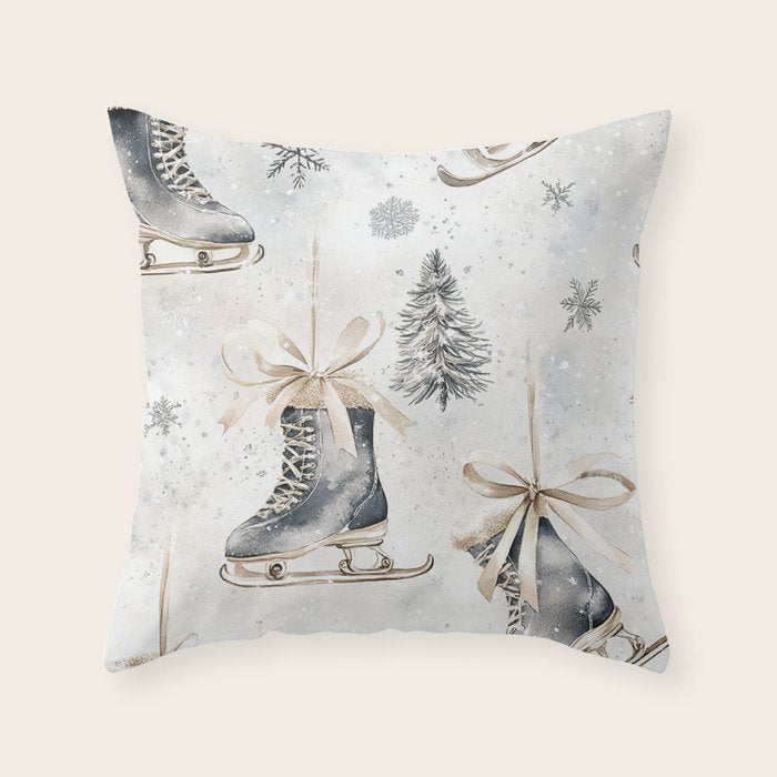 Blue Beige Winter Ice Skates Watercolor Snowflakes Illustration  Throw Pillow Gallery Image 6