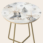 Blue Beige Winter Ice Skates Watercolor Snowflakes Illustration  Side Table Gallery Image 2