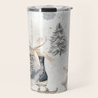 Blue Beige Winter Ice Skates Watercolor Snowflakes Illustration  Travel Mug Gallery Image 1