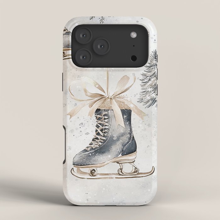 Blue Beige Winter Ice Skates Watercolor Snowflakes Illustration  iPhone Case Gallery Image 4