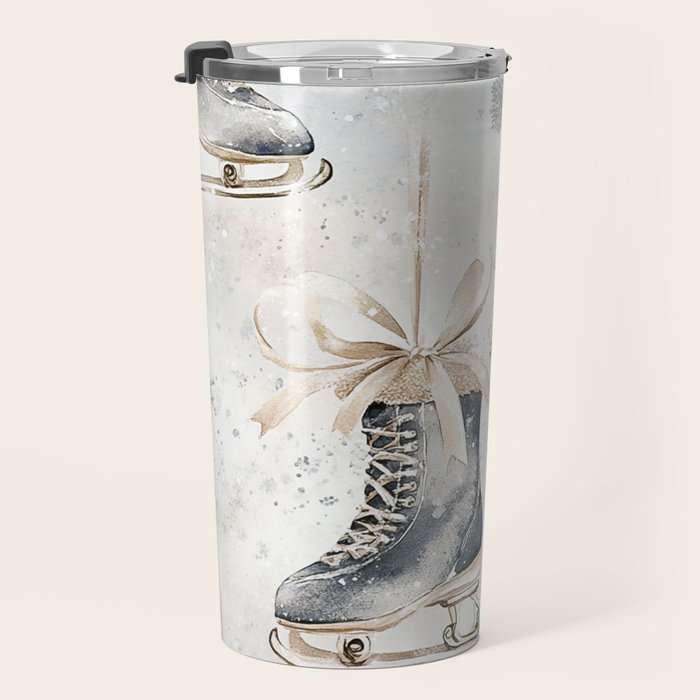 Blue Beige Winter Ice Skates Watercolor Snowflakes Illustration  Travel Mug Gallery Image 3