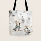 Blue Beige Winter Ice Skates Watercolor Snowflakes Illustration  Tote Bag Gallery Image 1