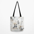 Blue Beige Winter Ice Skates Watercolor Snowflakes Illustration  Tote Bag Gallery Image 2