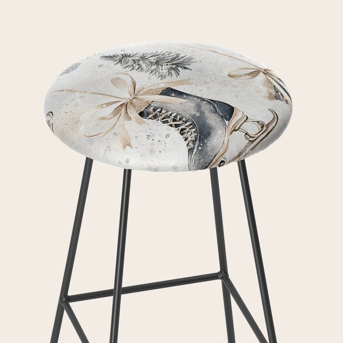 Blue Beige Winter Ice Skates Watercolor Snowflakes Illustration  Stool Gallery Image 2