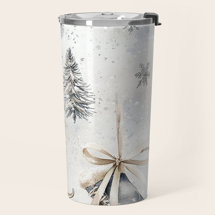 Blue Beige Winter Ice Skates Watercolor Snowflakes Illustration  Travel Mug Gallery Image 2