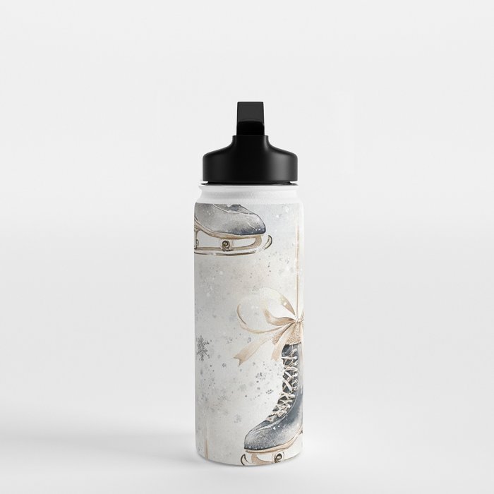 Blue Beige Winter Ice Skates Watercolor Snowflakes Illustration  Water Bottle Gallery Image 3