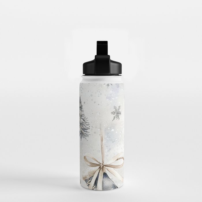 Blue Beige Winter Ice Skates Watercolor Snowflakes Illustration  Water Bottle Gallery Image 2