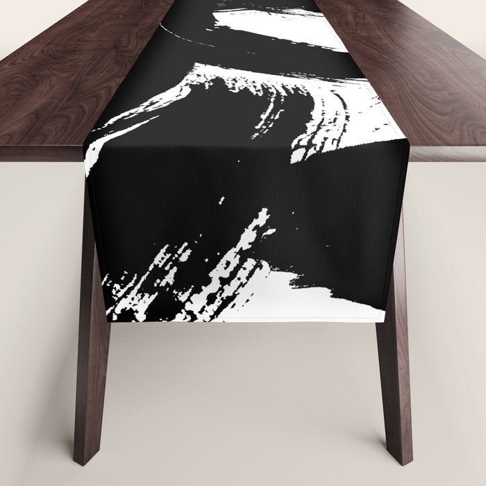 Black and White Brush Stroke Abstract Table Runner Gallery Image 1