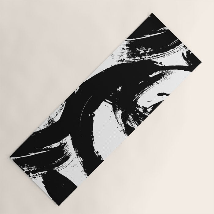 Black and White Brush Stroke Abstract Yoga Mat Gallery Image 1