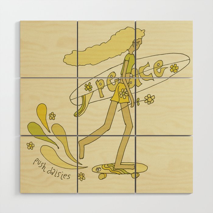 push daisies skate // retro surf art by surfy birdy Wood Wall Art Gallery Image 1