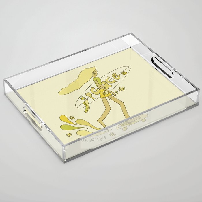 push daisies skate // retro surf art by surfy birdy Acrylic Tray Gallery Image 1