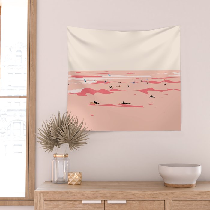 Sunset Tiny Surfers in Lima Wall Tapestry Gallery Image 2
