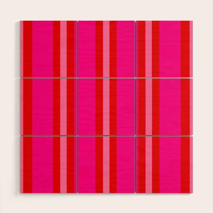 Red and Pink Summer Stripes Wood Wall Art Gallery Image 1