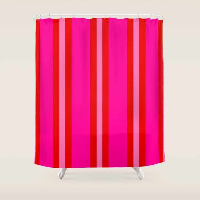 Red and Pink Summer Stripes Shower Curtain Gallery Image 1
