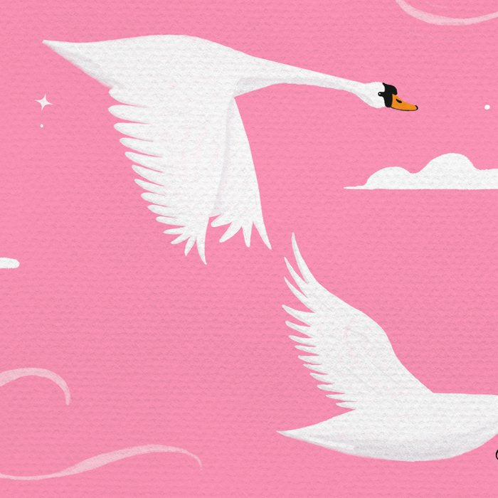 Flying Swans Illustration - Pink Sky with Clouds and Stars Coffee Mug Gallery Image 2