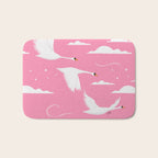 Flying Swans Illustration - Pink Sky with Clouds and Stars Bath Mat Gallery Image 1