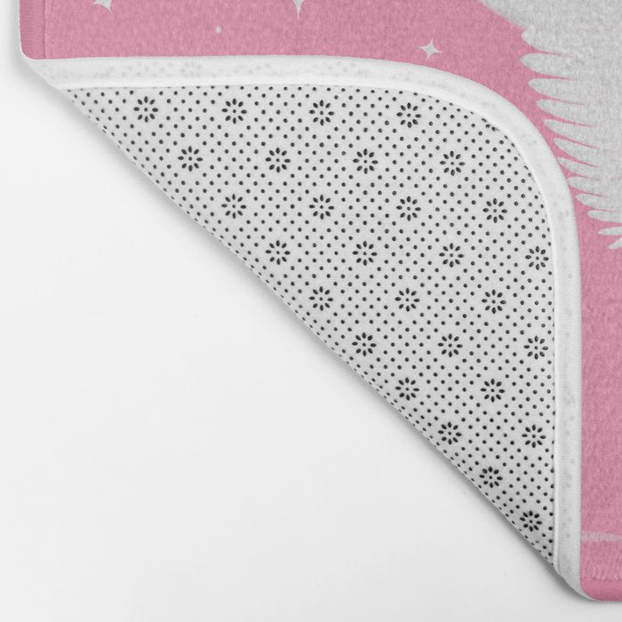 Flying Swans Illustration - Pink Sky with Clouds and Stars Bath Mat Gallery Image 2