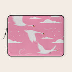 Flying Swans Illustration - Pink Sky with Clouds and Stars Laptop Sleeve Gallery Image 1