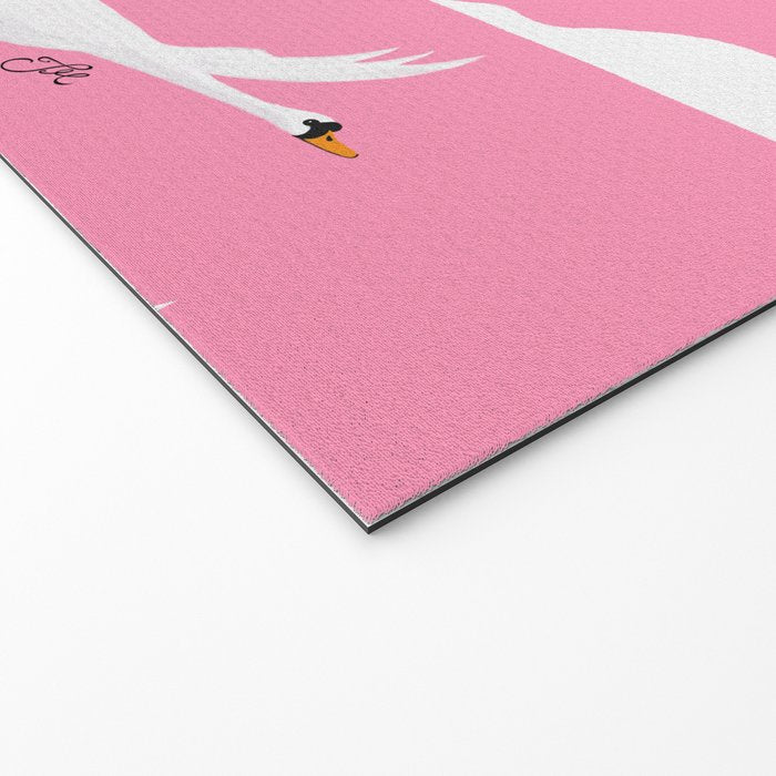 Flying Swans Illustration - Pink Sky with Clouds and Stars Welcome Mat Gallery Image 2
