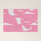 Flying Swans Illustration - Pink Sky with Clouds and Stars Welcome Mat Gallery Image 1
