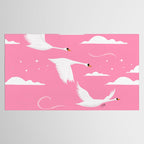Flying Swans Illustration - Pink Sky with Clouds and Stars Tablecloth Gallery Image 2