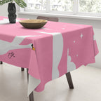 Flying Swans Illustration - Pink Sky with Clouds and Stars Tablecloth Gallery Image 3