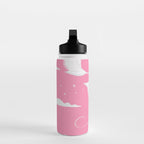 Flying Swans Illustration - Pink Sky with Clouds and Stars Water Bottle Gallery Image 3