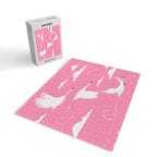 Flying Swans Illustration - Pink Sky with Clouds and Stars Jigsaw Puzzle Gallery Image 2