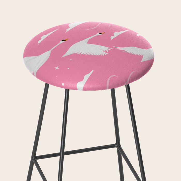 Flying Swans Illustration - Pink Sky with Clouds and Stars Stool Gallery Image 2