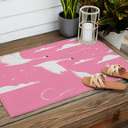 Flying Swans Illustration - Pink Sky with Clouds and Stars Outdoor Rug Gallery Image 2