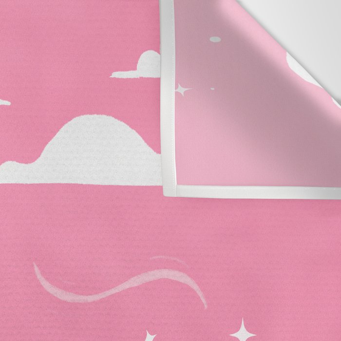 Flying Swans Illustration - Pink Sky with Clouds and Stars Wall Tapestry Gallery Image 3