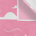 Flying Swans Illustration - Pink Sky with Clouds and Stars Wall Tapestry Gallery Image 3