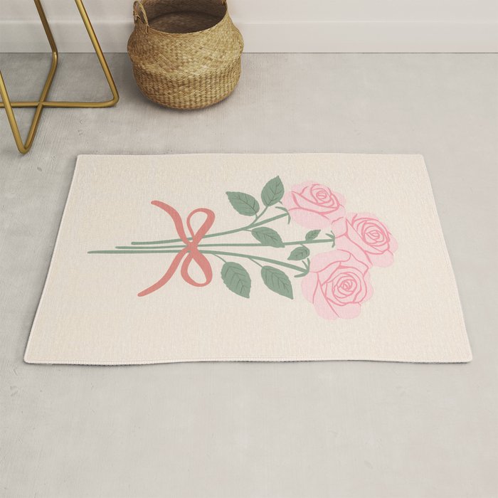Vintage Pink Rose Bouquets with Ribbon Bows on Cream Rug Gallery Image 1