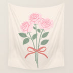 Vintage Pink Rose Bouquets with Ribbon Bows on Cream Wall Tapestry Gallery Image 4
