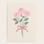 Vintage Pink Rose Bouquets with Ribbon Bows on Cream Poster Gallery Image 4