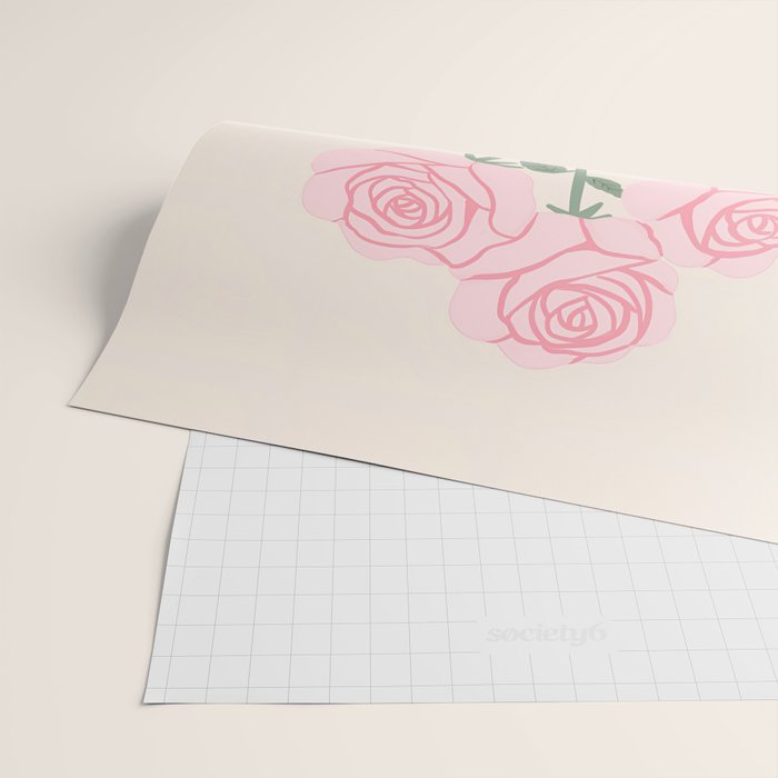 Vintage Pink Rose Bouquets with Ribbon Bows on Cream Wrapping Paper Gallery Image 2
