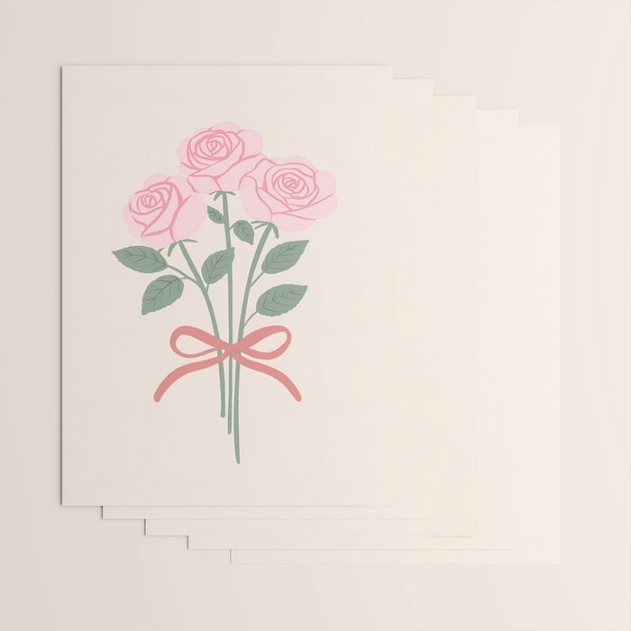 Vintage Pink Rose Bouquets with Ribbon Bows on Cream Wrapping Paper Gallery Image 3