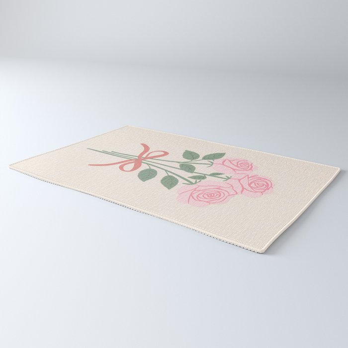 Vintage Pink Rose Bouquets with Ribbon Bows on Cream Rug Gallery Image 3