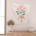Vintage Pink Rose Bouquets with Ribbon Bows on Cream Wall Tapestry Gallery Image 2