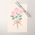 Vintage Pink Rose Bouquets with Ribbon Bows on Cream Wrapping Paper Gallery Image 1