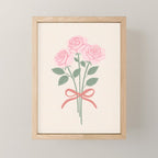 Vintage Pink Rose Bouquets with Ribbon Bows on Cream Mini Art Print Gallery Image 1