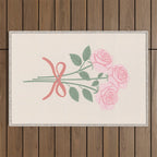 Vintage Pink Rose Bouquets with Ribbon Bows on Cream Outdoor Rug Gallery Image 1