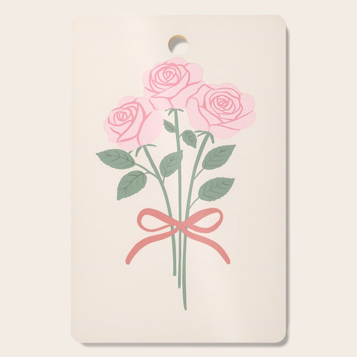 Vintage Pink Rose Bouquets with Ribbon Bows on Cream Cutting Board Gallery Image 1