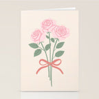 Vintage Pink Rose Bouquets with Ribbon Bows on Cream Stationery Card Gallery Image 2
