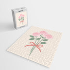 Vintage Pink Rose Bouquets with Ribbon Bows on Cream Jigsaw Puzzle Gallery Image 2